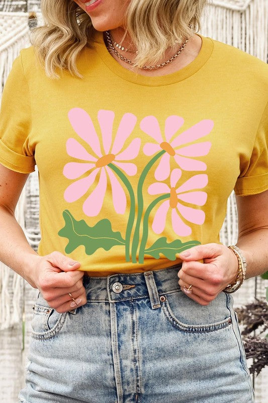 Botanical Pink Daisy Flowers Graphic T Shirts