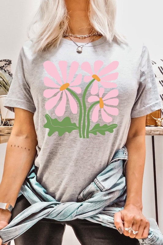 Botanical Pink Daisy Flowers Graphic T Shirts