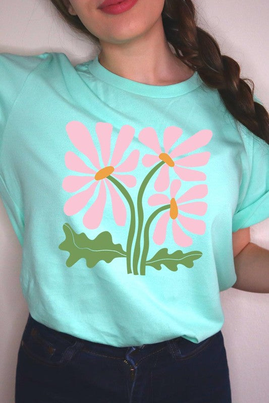 Botanical Pink Daisy Flowers Graphic T Shirts