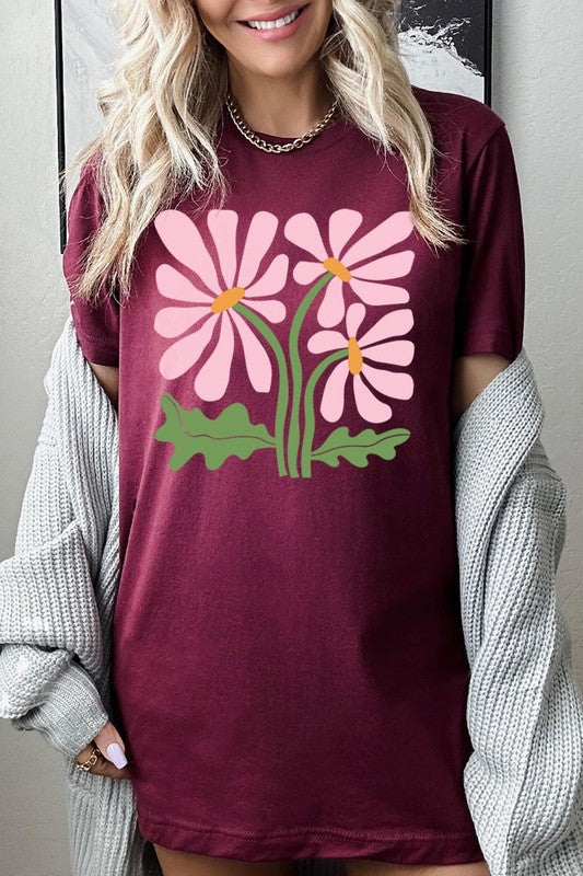 Botanical Pink Daisy Flowers Graphic T Shirts