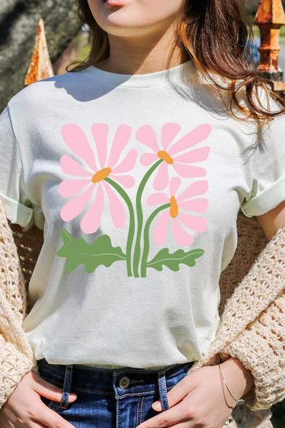 Botanical Pink Daisy Flowers Graphic T Shirts