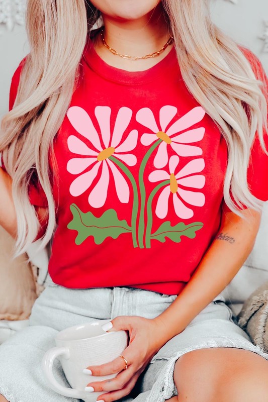 Botanical Pink Daisy Flowers Graphic T Shirts