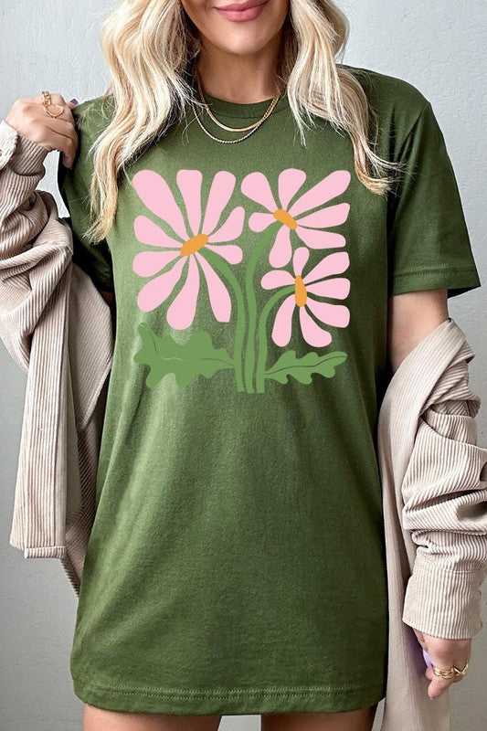 Botanical Pink Daisy Flowers Graphic T Shirts