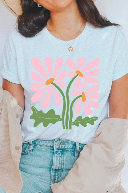 Botanical Pink Daisy Flowers Graphic T Shirts