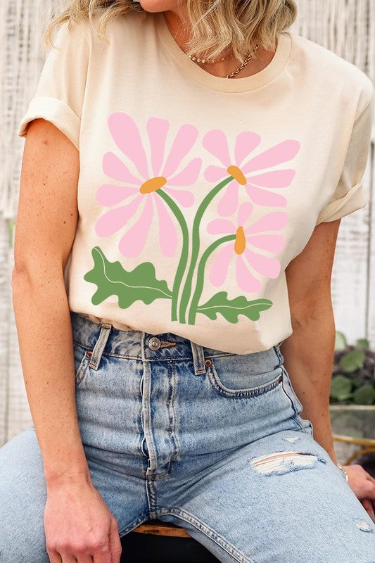 Botanical Pink Daisy Flowers Graphic T Shirts