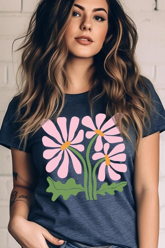 Botanical Pink Daisy Flowers Graphic T Shirts