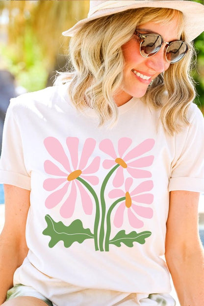 Botanical Pink Daisy Flowers Graphic T Shirts