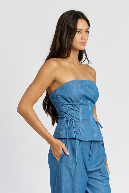 TUBE TOP WITH SIDE LACE UP DETAIL