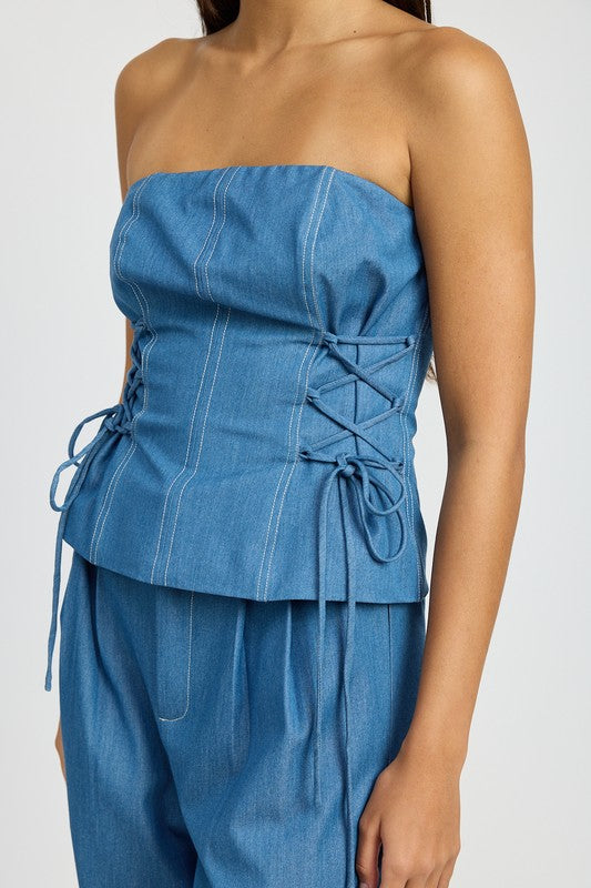 TUBE TOP WITH SIDE LACE UP DETAIL