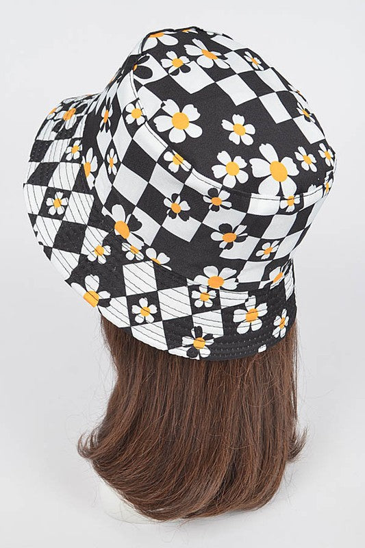 Checker Board Daisy Print Bucket Hat