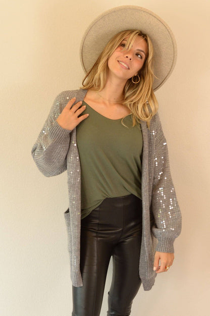 SEQUIN LONG KNIT CARDIGAN-W2309JO56492