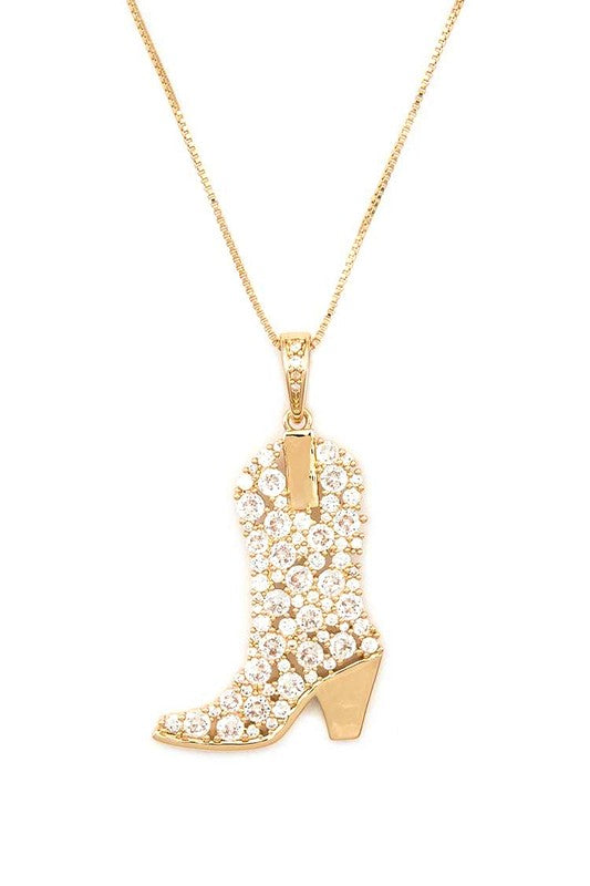 Cubic Zirconia Cowboy Boot Pendant Necklace