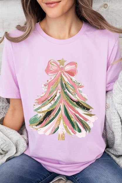 Pink Bow Christmas Tree Graphic Tee