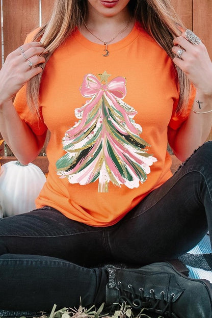 Pink Bow Christmas Tree Graphic Tee