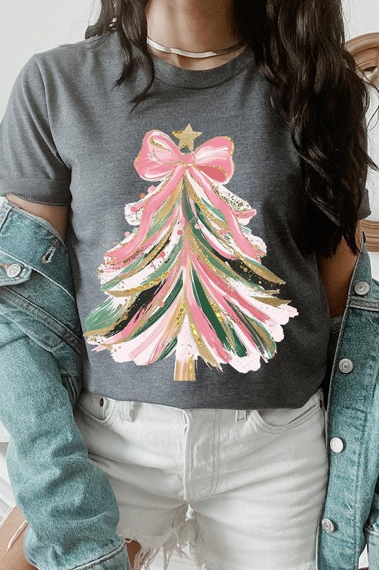 Pink Bow Christmas Tree Graphic Tee