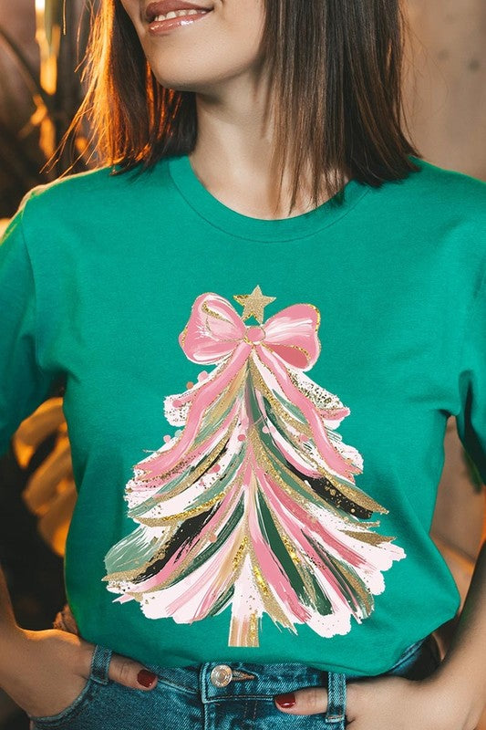 Pink Bow Christmas Tree Graphic Tee