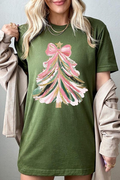 Pink Bow Christmas Tree Graphic Tee