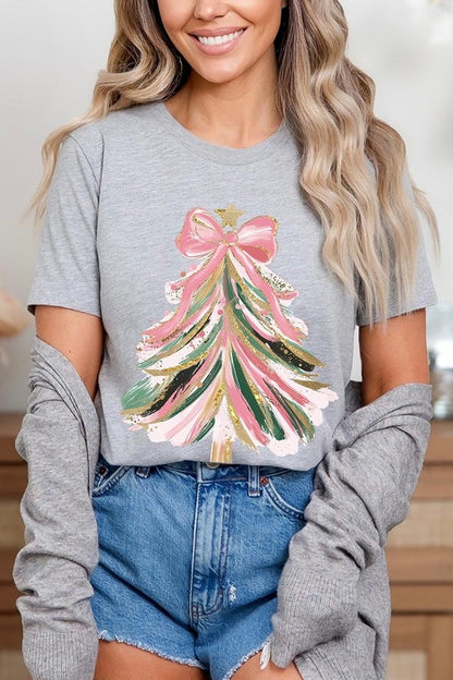 Pink Bow Christmas Tree Graphic Tee