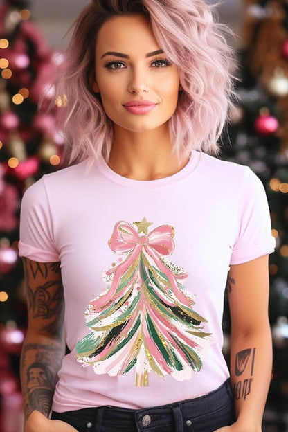 Pink Bow Christmas Tree Graphic Tee