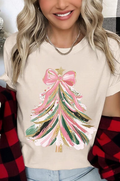 Pink Bow Christmas Tree Graphic Tee