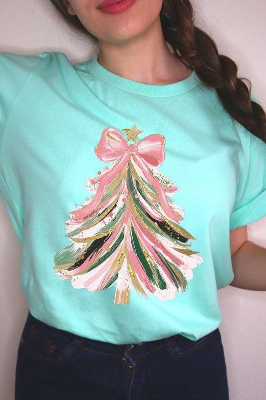 Pink Bow Christmas Tree Graphic Tee