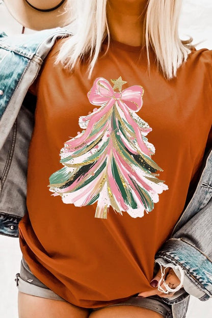 Pink Bow Christmas Tree Graphic Tee