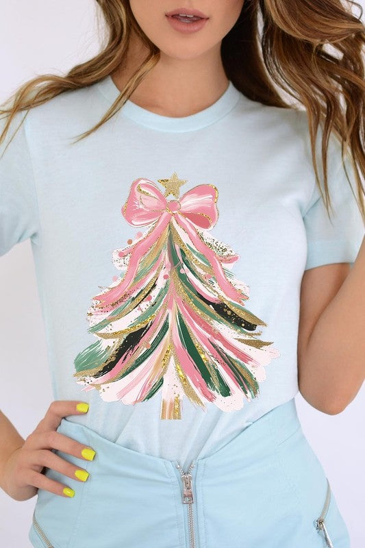 Pink Bow Christmas Tree Graphic Tee