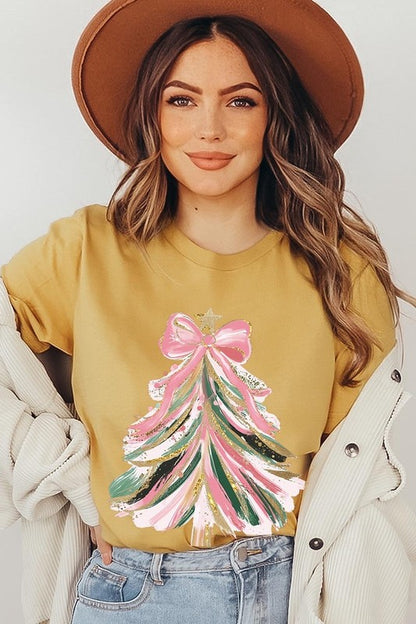 Pink Bow Christmas Tree Graphic Tee