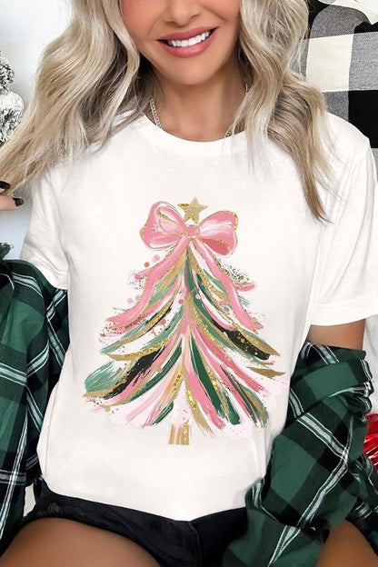 Pink Bow Christmas Tree Graphic Tee