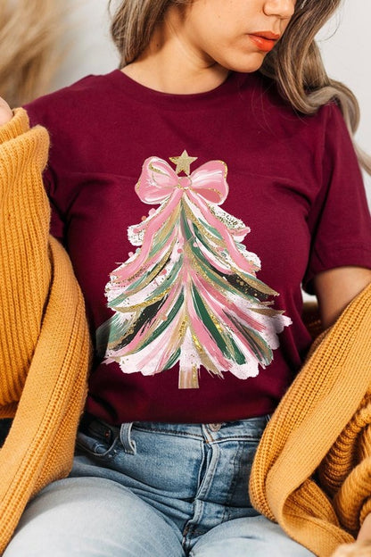 Pink Bow Christmas Tree Graphic Tee