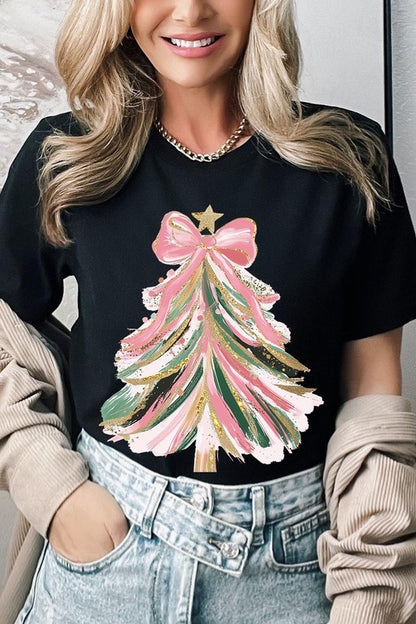 Pink Bow Christmas Tree Graphic Tee