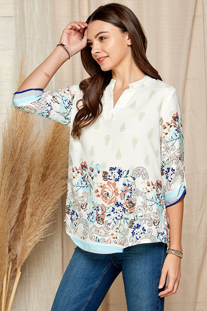 Gabby Roll-Up Sleeve Paisley Blouse