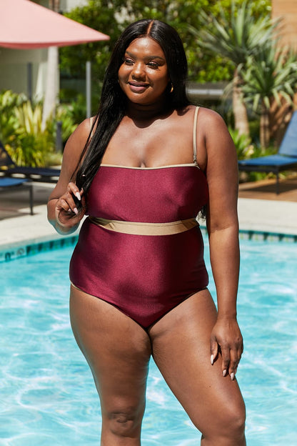 Contrast Trim One-Piece in Wine