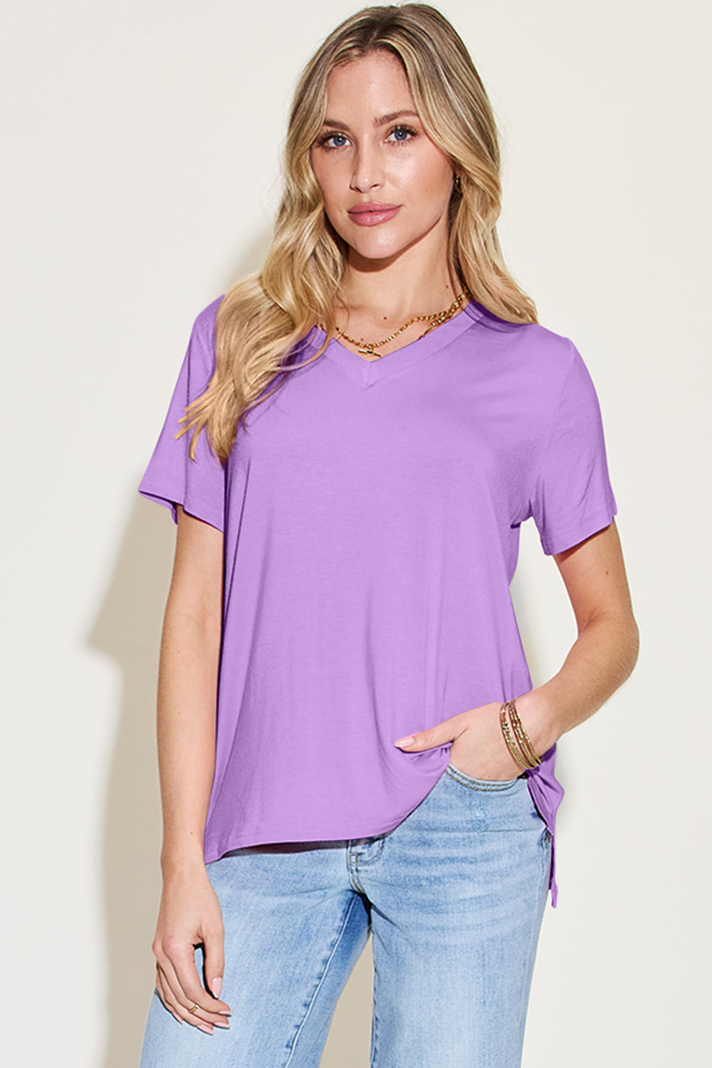 Famous Bamboo V-Neck High-Low Tee