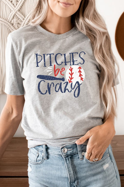 Pitches Be Crazy Baseball Bat Sports Graphic Tee