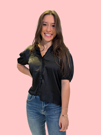 Mini ruffle satin blouse