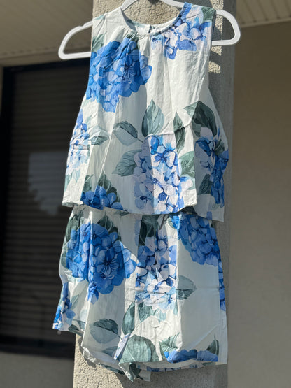 Floral Hydrangea Romper, Blue