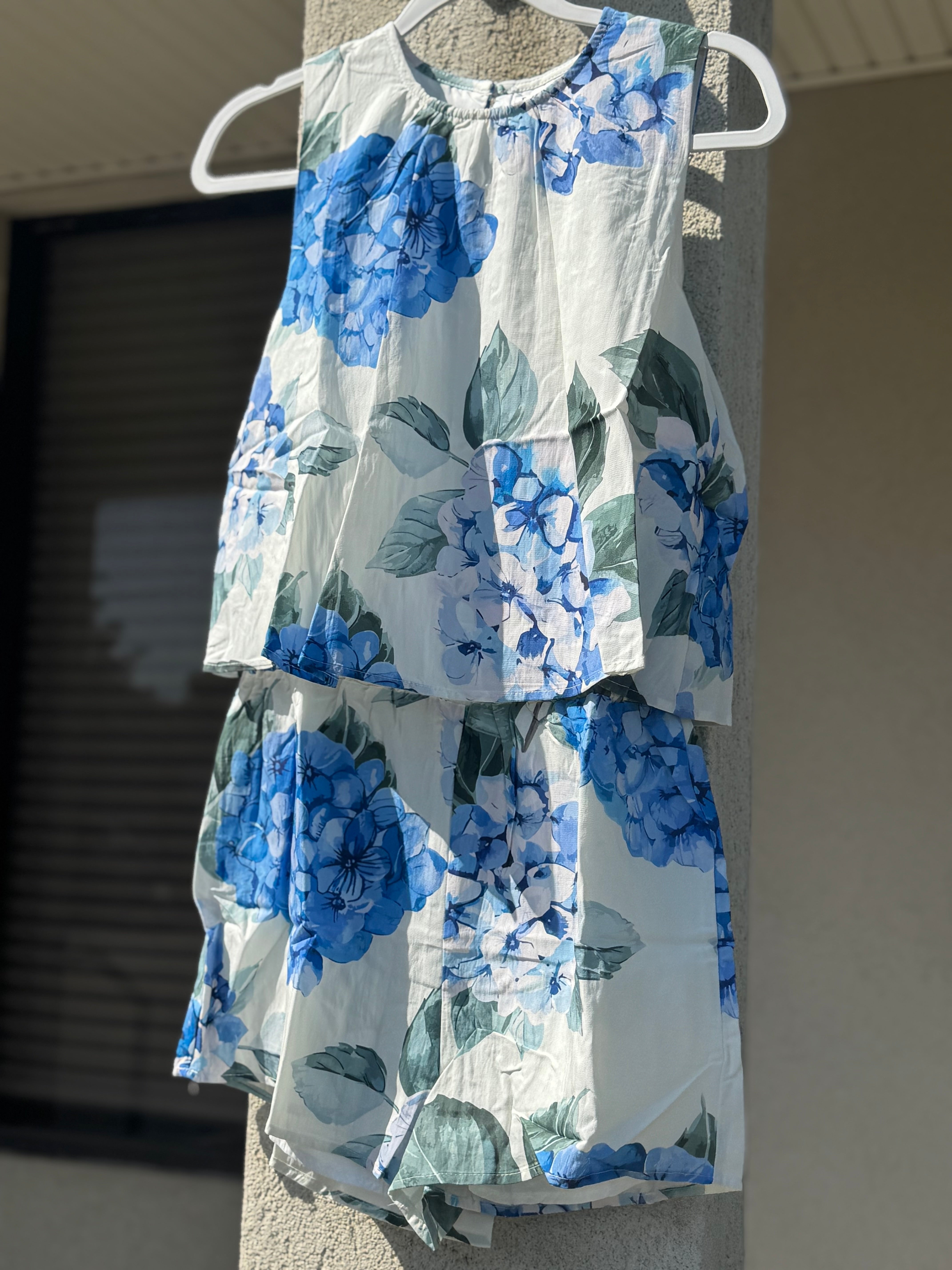 Floral Hydrangea Romper, Blue