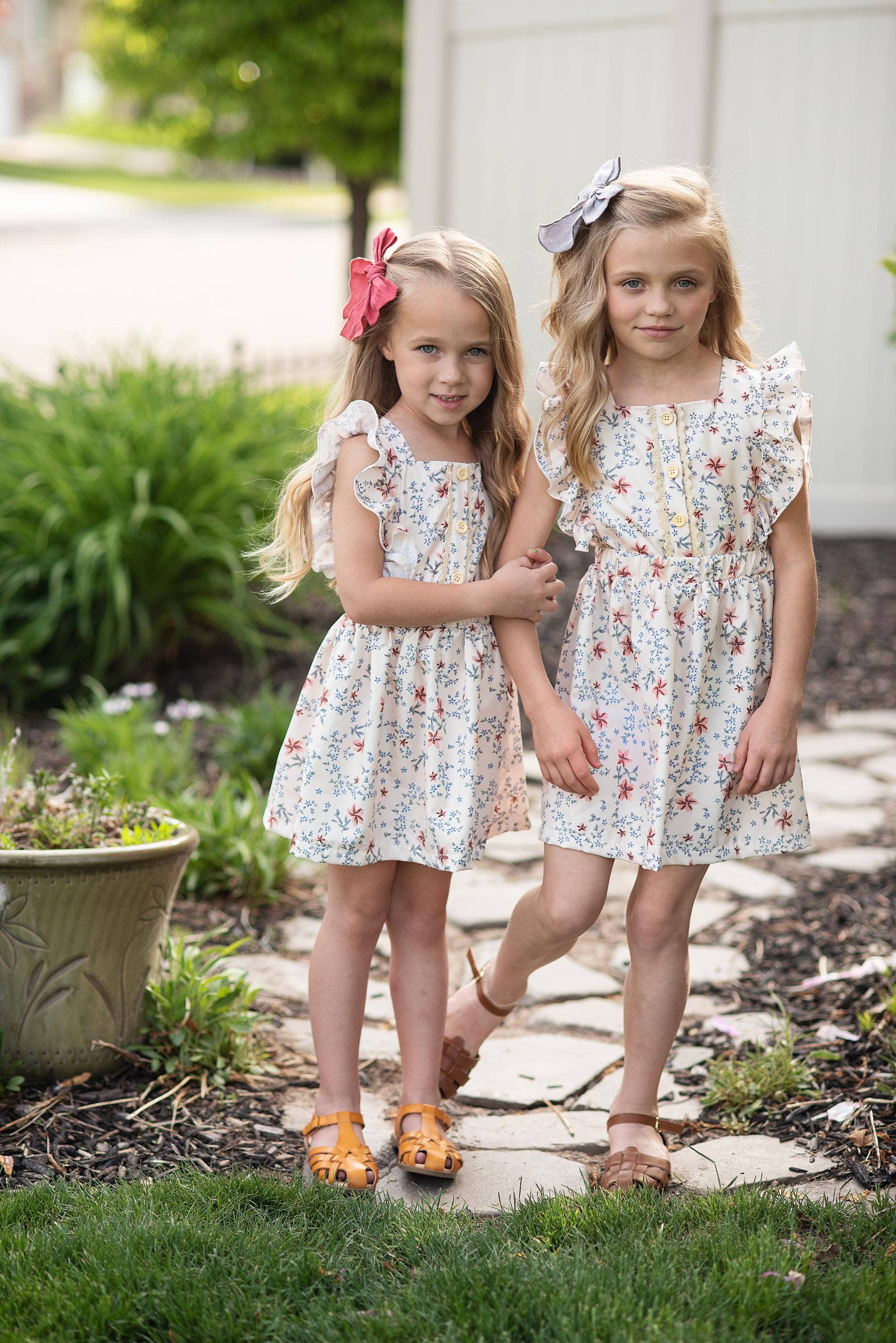 Kids Dainty Floral Print Button Pinafore Spring Easter Dress