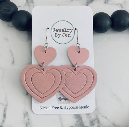 Embossed Double Heart Earrings