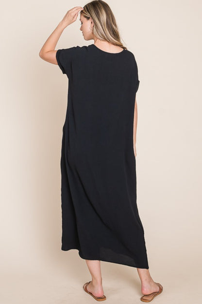 Round Neck Short Sleeve Midi Dress