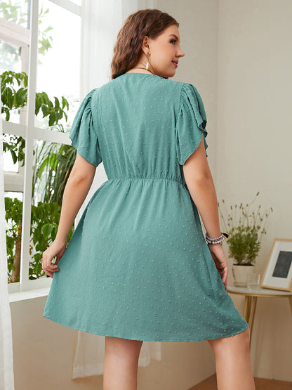 Plus Size Surplice Flutter Sleeve Mini Dress