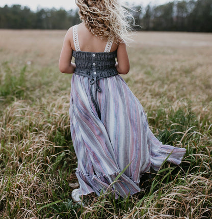 Kids Denim Pink Purple Stripe Maxi Dress