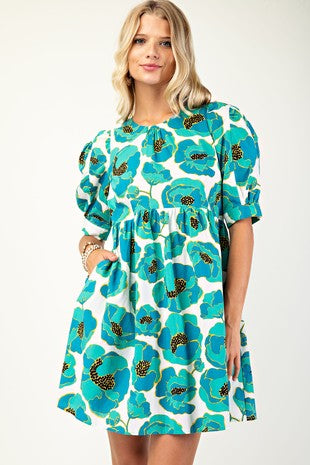 Poppy Flower Dress, Blue