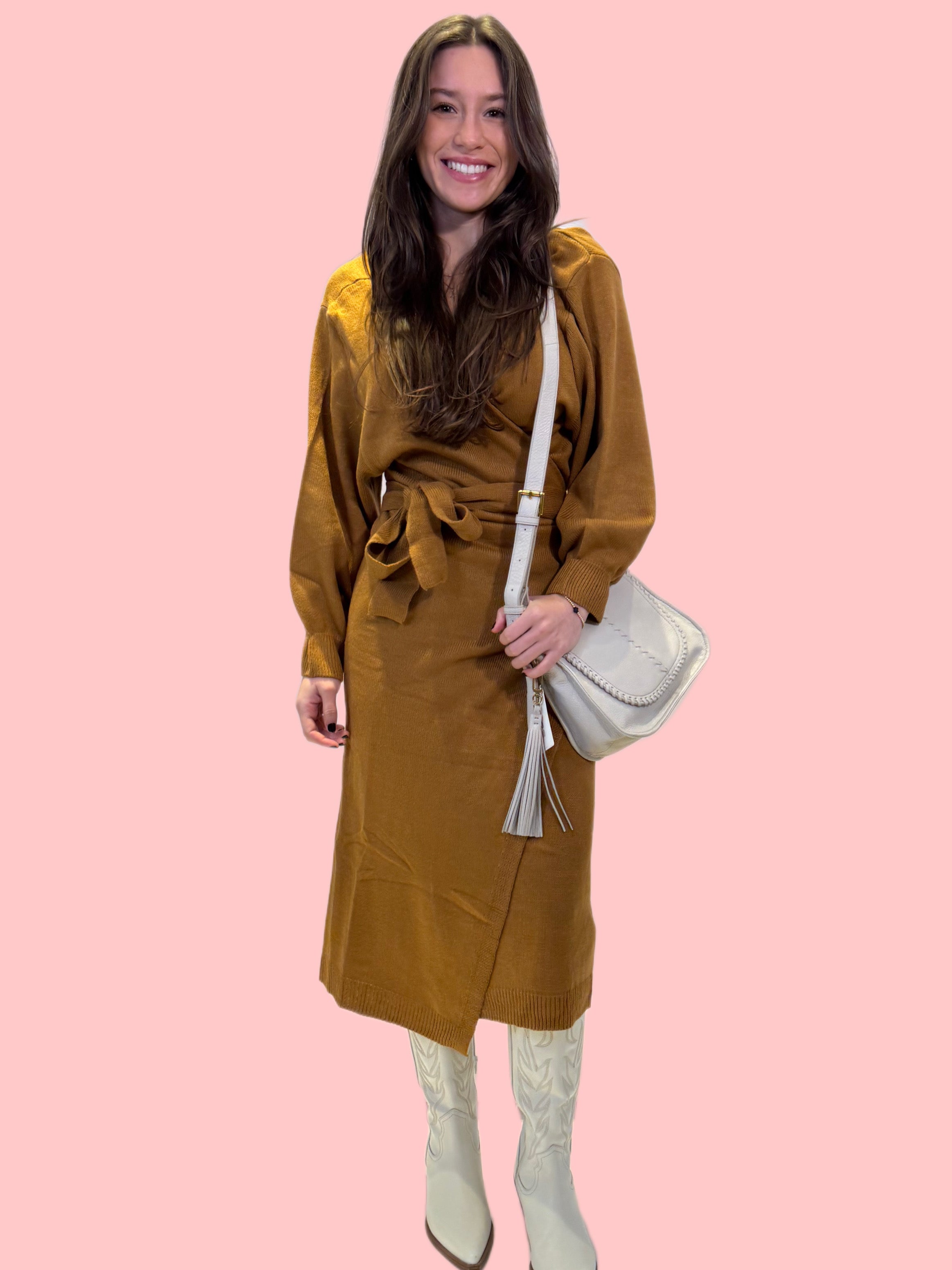 Wrap Sweater Dress-Camel Gibson Girl Wrap Sweater Dress-Camel Gibson Girl