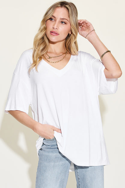 FAMOUS Bamboo V-Neck Drop Shoulder T-Shirt