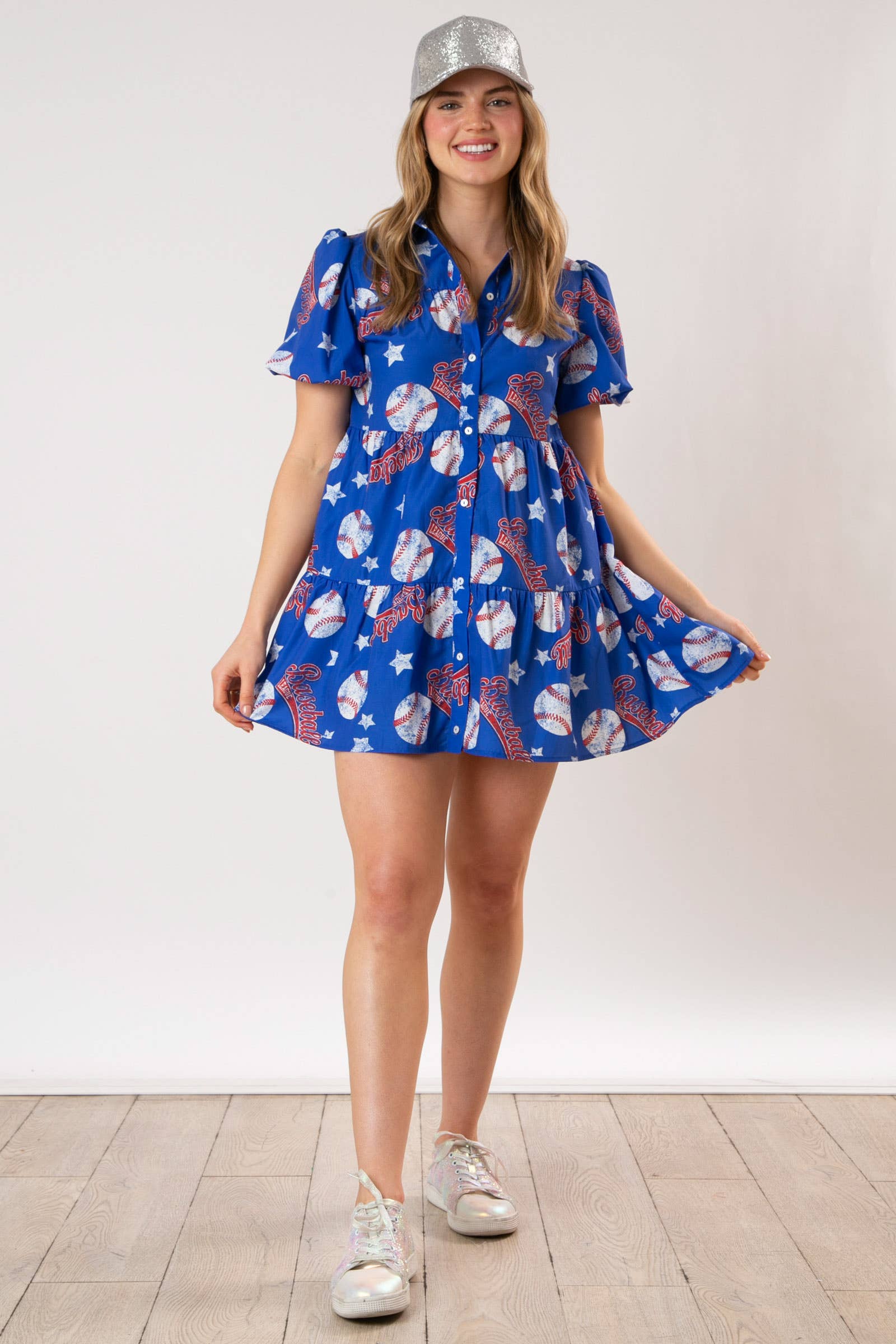 Baseball All Over Print Mini Dress-