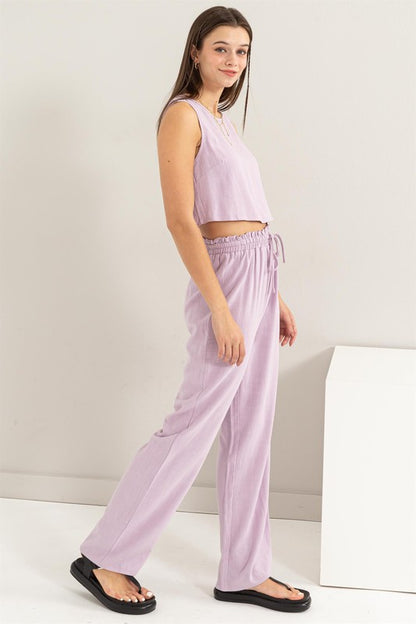 D-Linen Blended Top and Pants Set