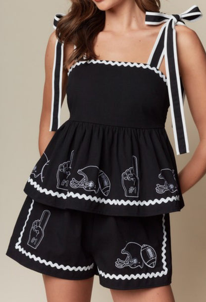 Game Day Peplum Top W/ Ties