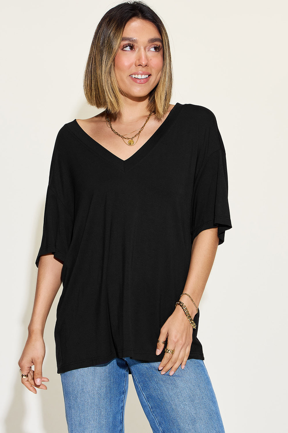 FAMOUS Bamboo V-Neck Drop Shoulder T-Shirt